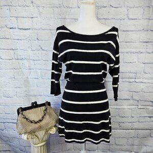 White House Black Market Size S Striped 3/4 Sleeve Knit Mini Sweater Dress Tunic
